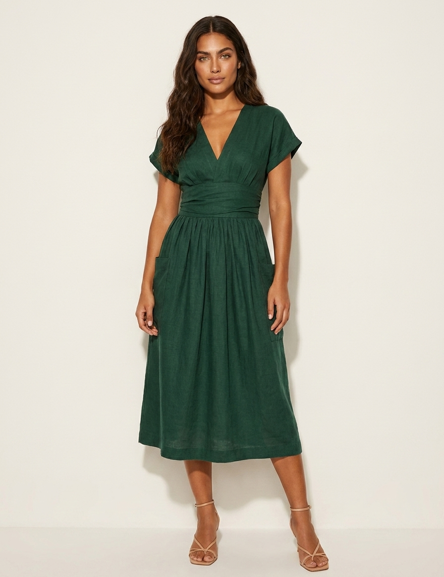 Fitted midi dress with V-neck - Isabella
