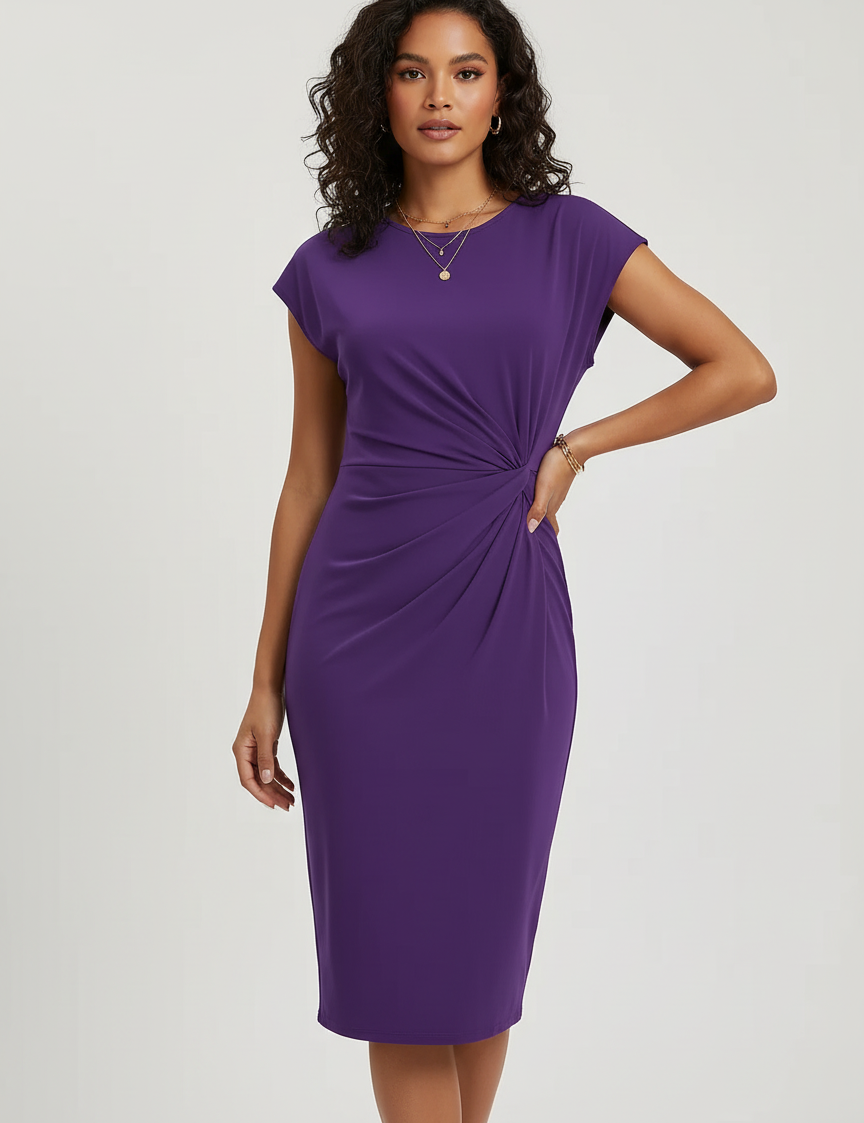Fitted midi dress with pleated waist - Elena