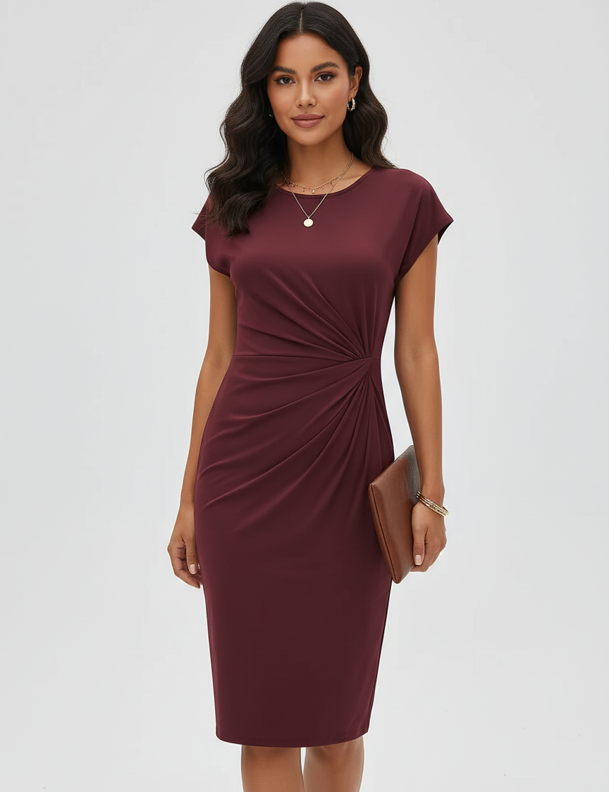 Fitted midi dress with pleated waist - Elena