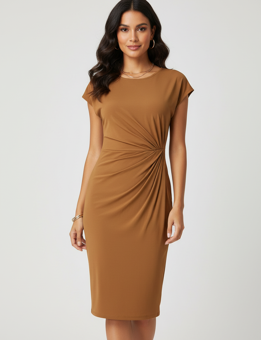 Fitted midi dress with pleated waist - Elena