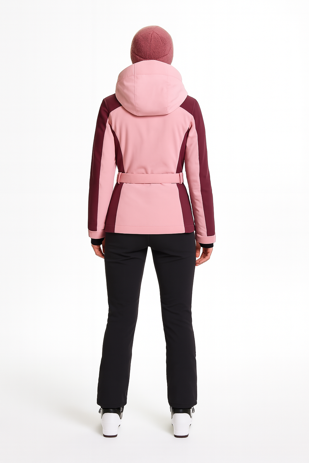 Getailleerde dames ski jas met ceintuur en capuchon