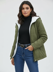 Gevoerde dames winterjas met capuchon en teddy voering - Aurora