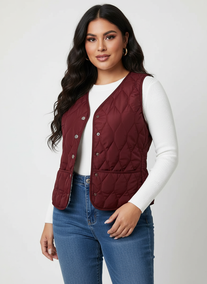 Gewatteerde dames bodywarmer met teddyvoering – Elara