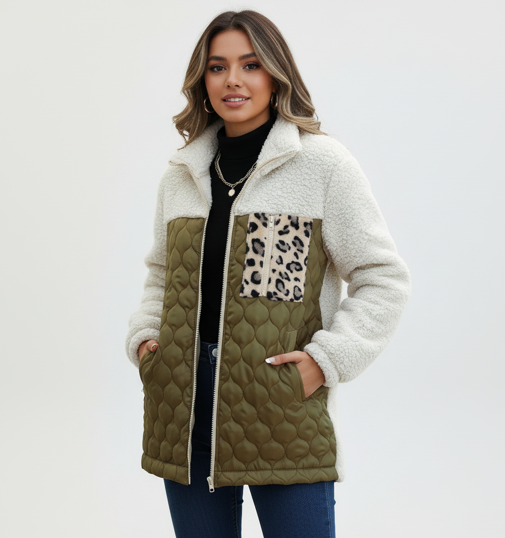 Gewatteerde dames teddy jas met luipaard detail – Feroce