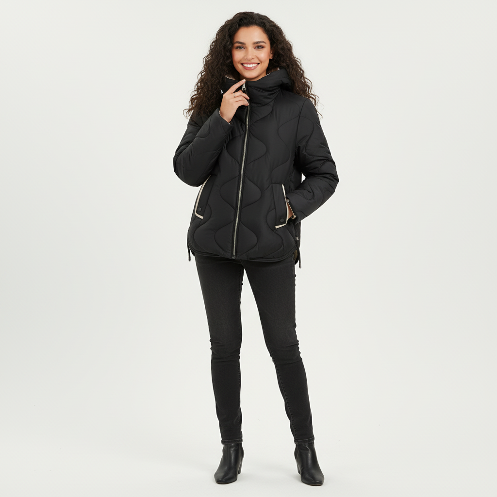 Gewatteerde dames winterjas met capuchon – Elara