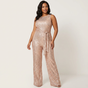 Glamoureuze dames glitter jumpsuit met open rug