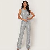 Glamoureuze dames glitter jumpsuit met open rug