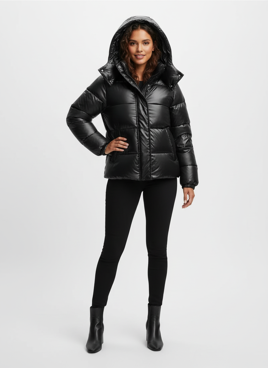 Glanzende warme dames puffer winterjas