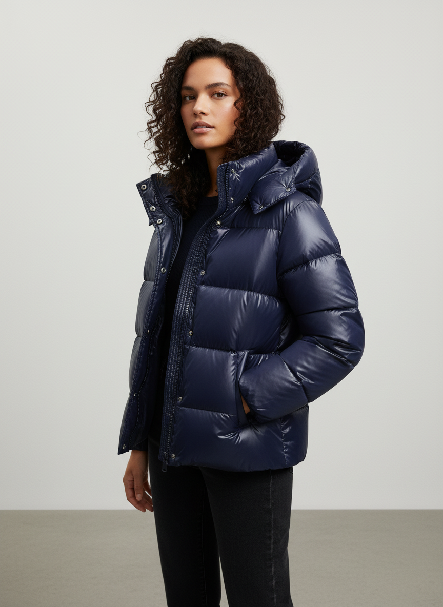 Glanzende warme dames puffer winterjas