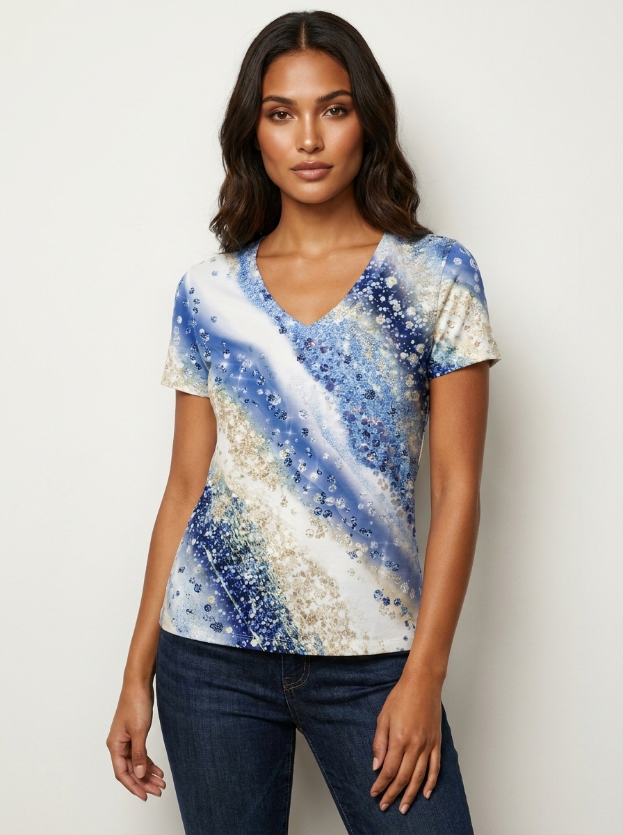 Glinsterend V-hals T-shirt - Johanna