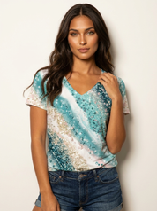 Glinsterend V-hals T-shirt - Johanna