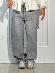 Glitter cargo jeans met wide-leg pasvorm - Nova