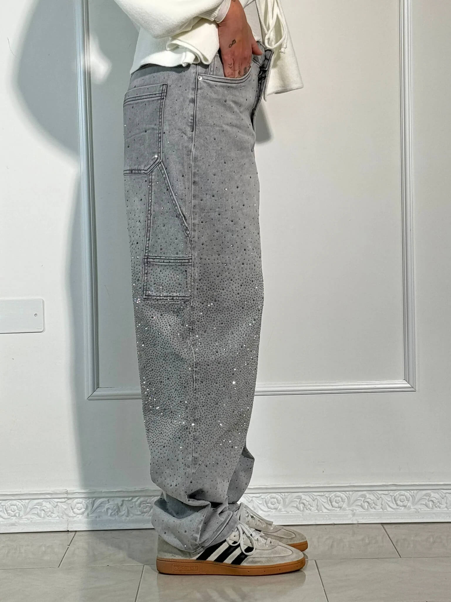 Glitter cargo jeans met wide-leg pasvorm - Nova