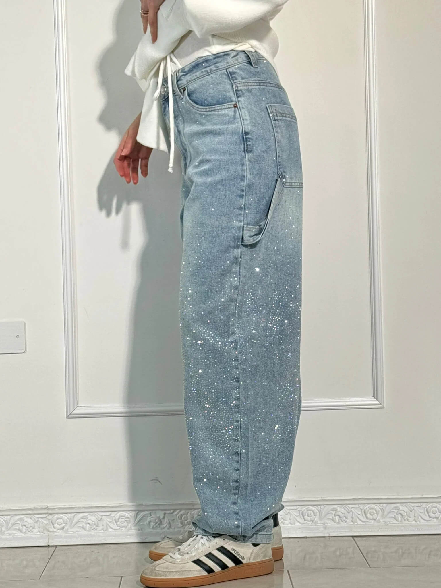 Glitter cargo jeans met wide-leg pasvorm - Nova