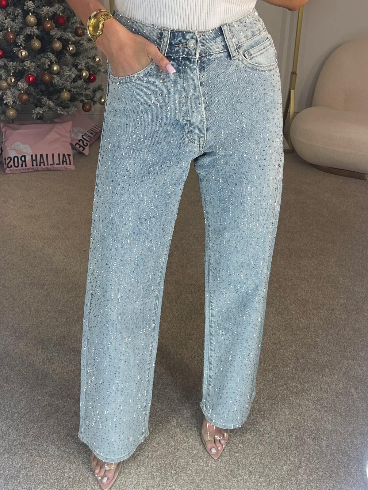 Glitterende wide leg jeans – Sabine