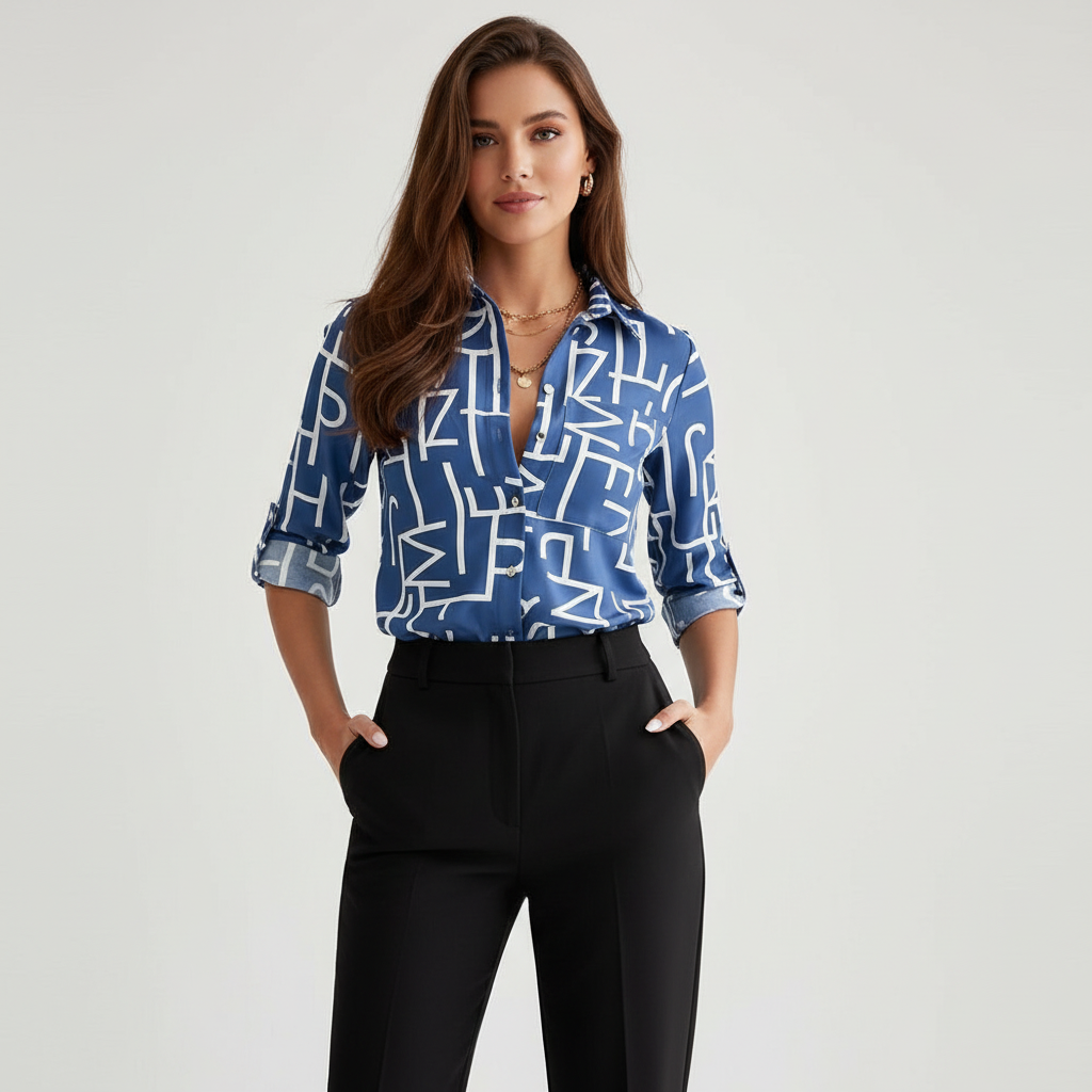 Grafische blouse met omlegkraag