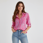 Grafische blouse met omlegkraag