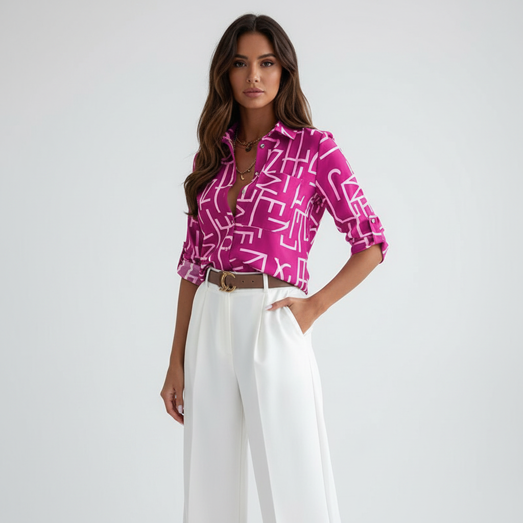 Grafische blouse met omlegkraag