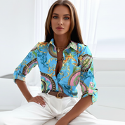 Grafische blouse met omlegkraag