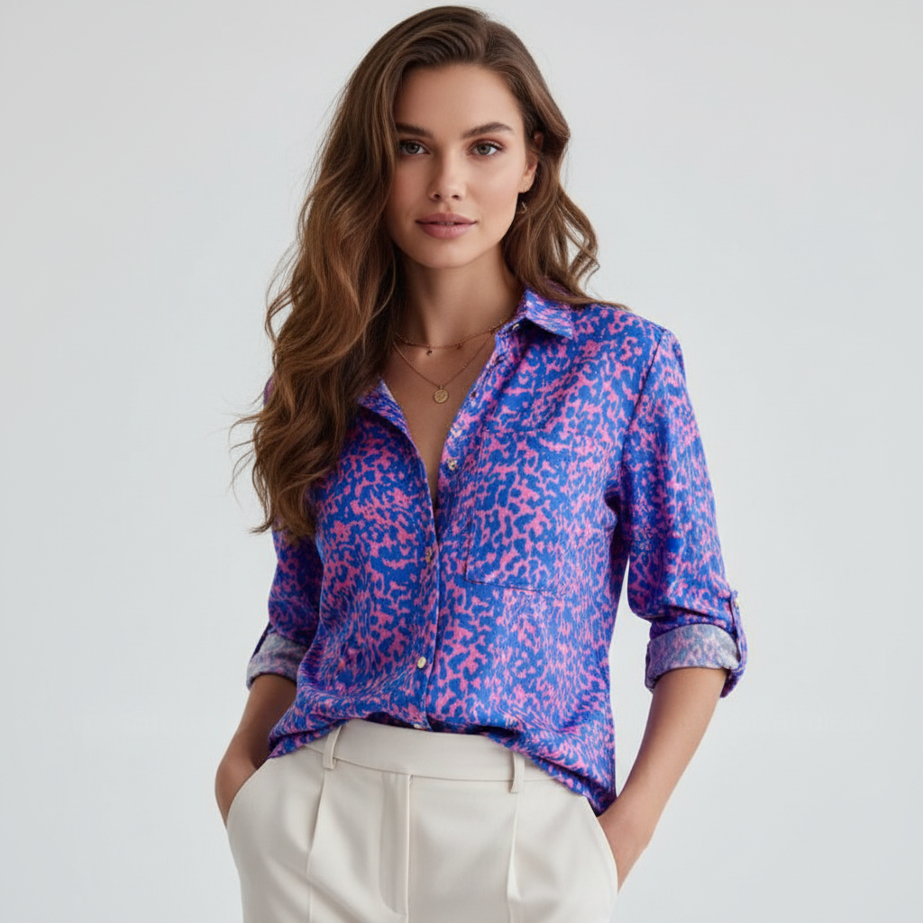 Grafische blouse met omlegkraag