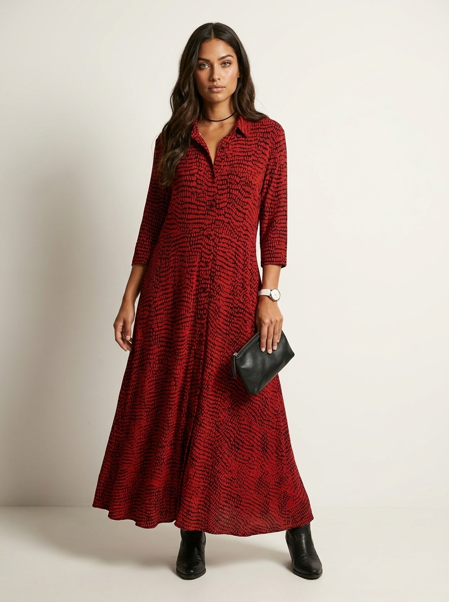 Grafische maxi jurk met knoopdetail - Noa