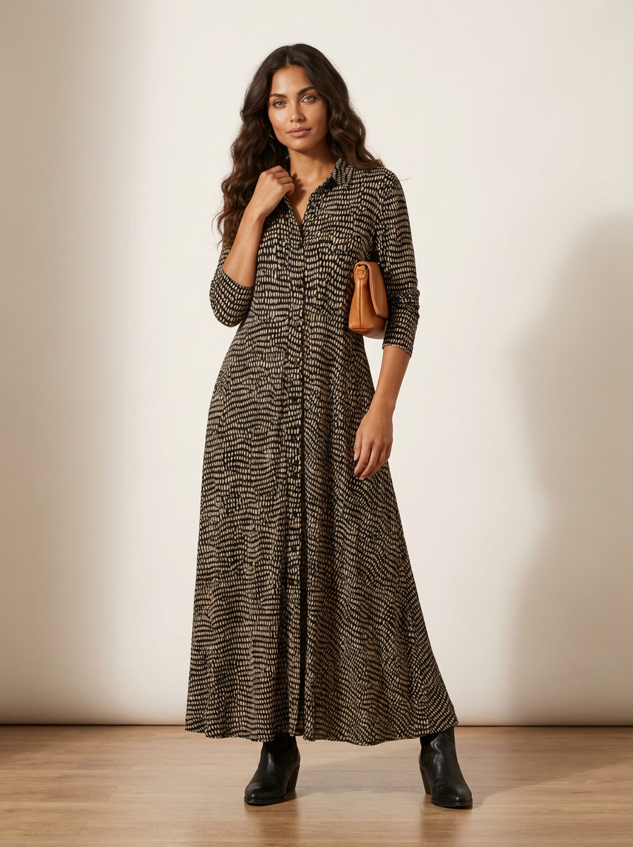 Grafische maxi jurk met knoopdetail - Noa