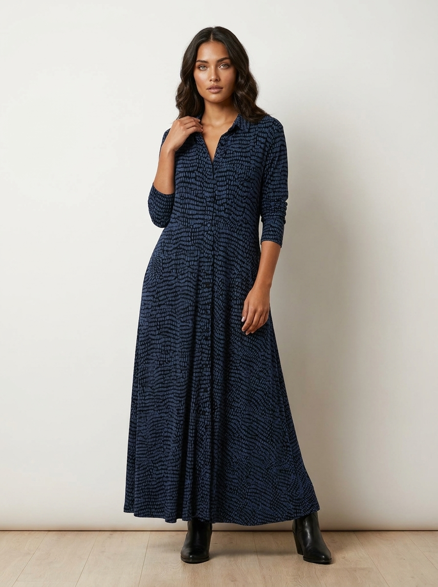 Grafische maxi jurk met knoopdetail - Noa