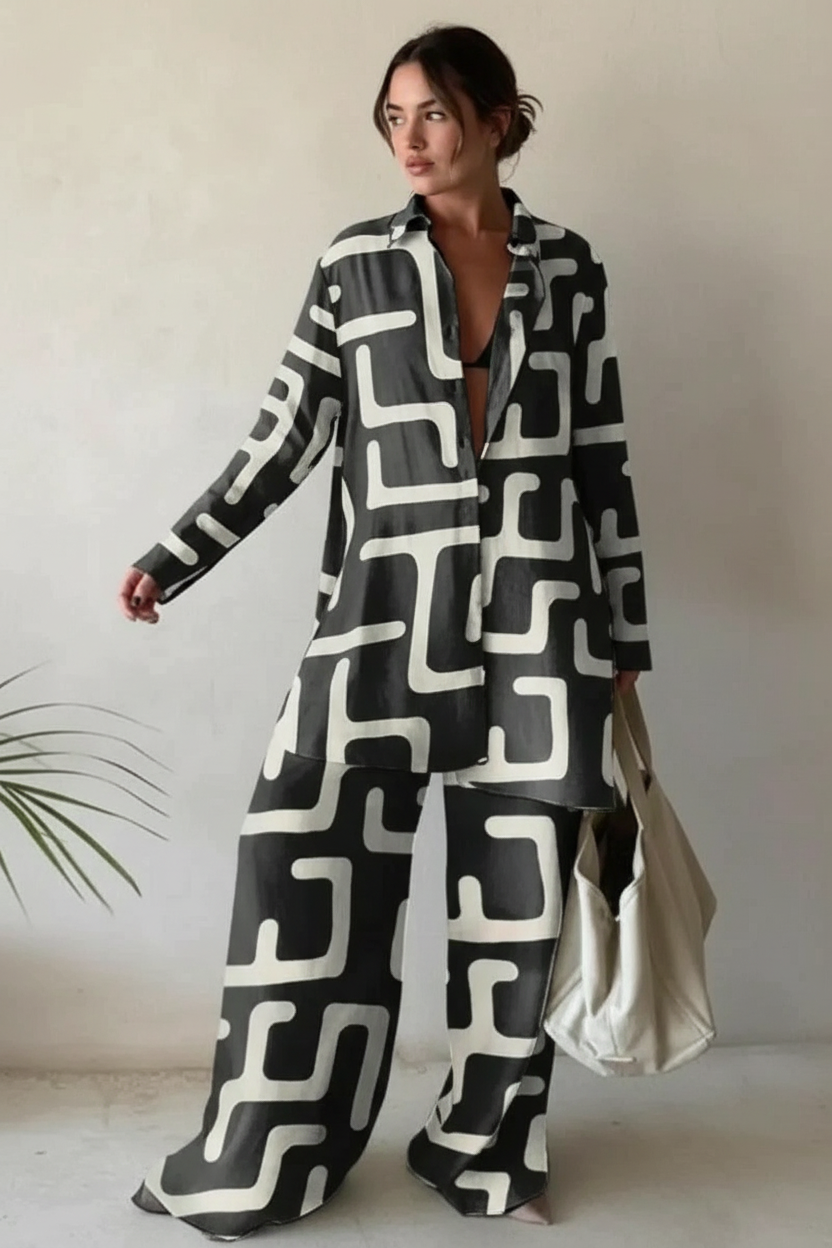 Grafische dames set met blouse en broek – Maribel