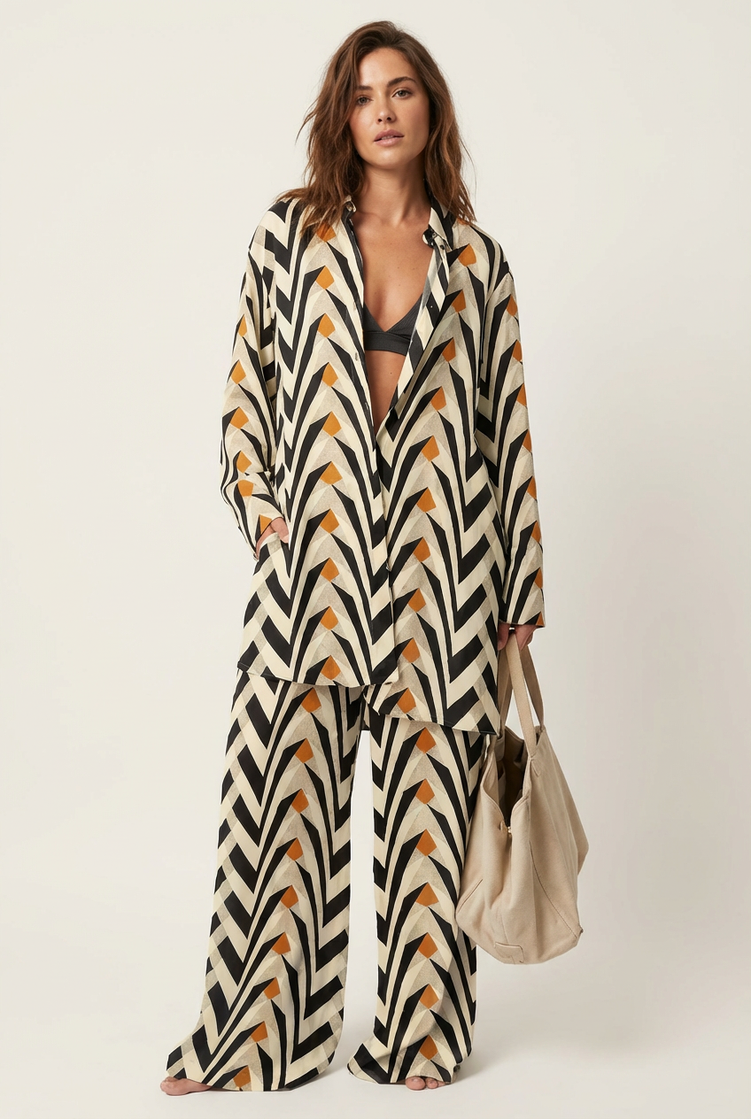 Grafische dames set met blouse en broek – Maribel