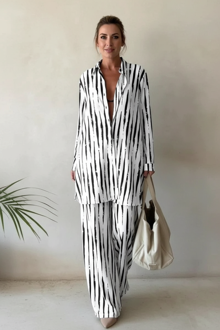 Grafische dames set met blouse en broek – Maribel