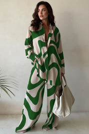 Grafische dames set met blouse en broek – Maribel