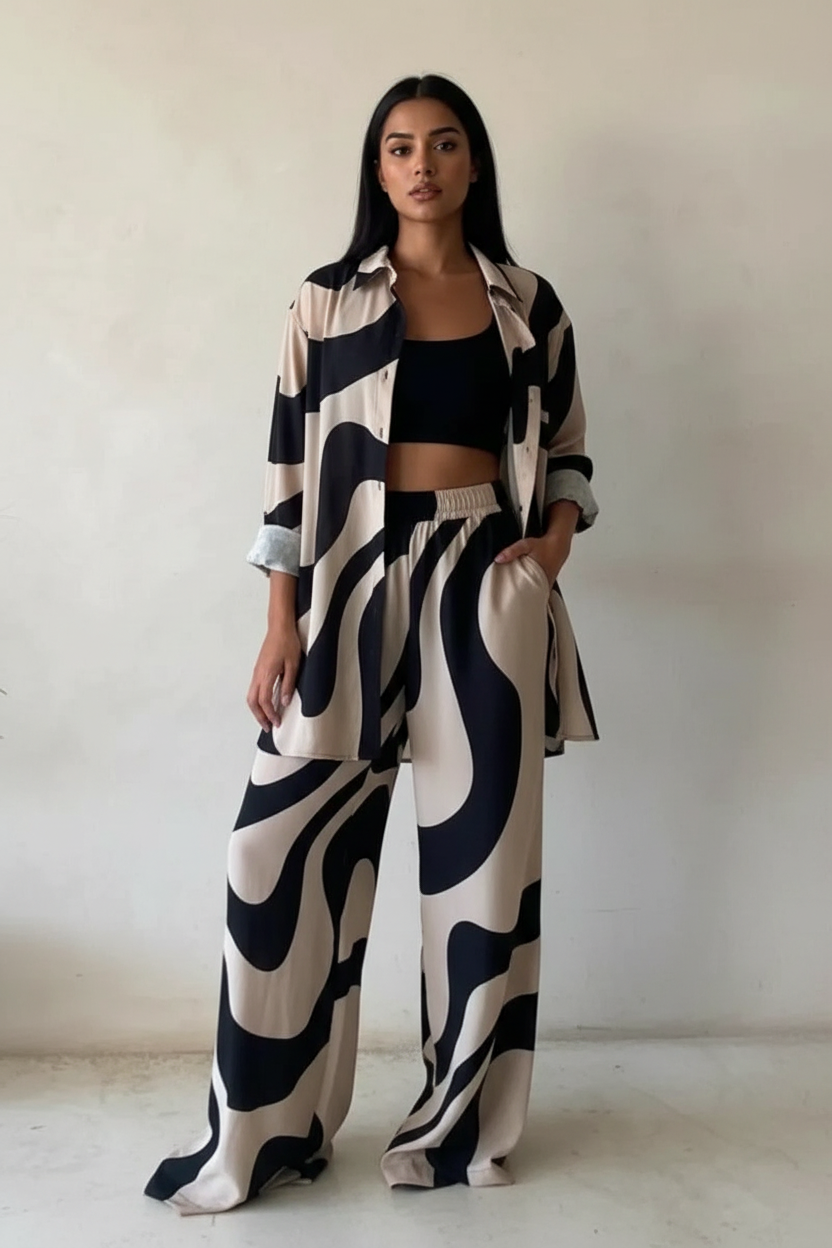 Grafische dames set met blouse en broek – Maribel