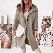 Halflang gebreid damesvest met capuchon – India