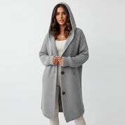 Halflang gebreid damesvest met capuchon – India