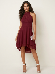 Halter chiffon jurk met asymmetrische zoom - Luna