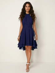 Halter chiffon jurk met asymmetrische zoom - Luna