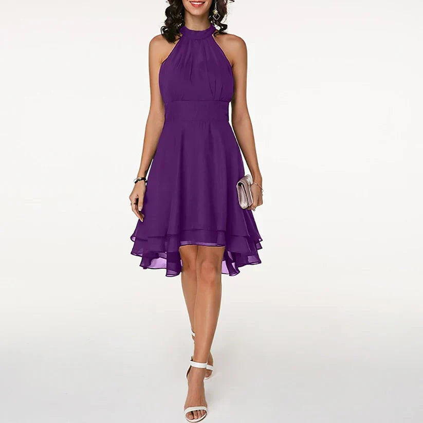 Halter chiffon dress with asymmetrical hem - Luna