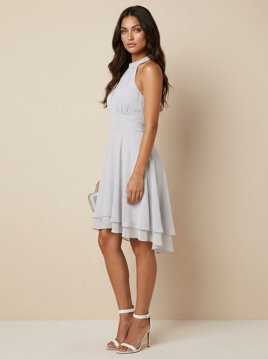 Halter chiffon jurk met asymmetrische zoom - Luna