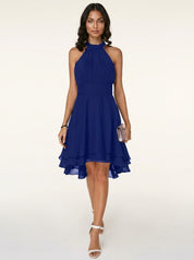 Halter chiffon jurk met asymmetrische zoom - Luna