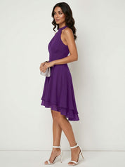 Halter chiffon jurk met asymmetrische zoom - Luna