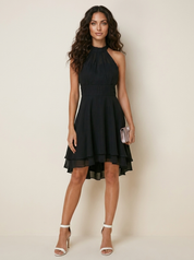 Halter chiffon jurk met asymmetrische zoom - Luna