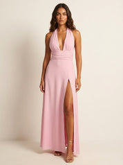Halter maxi jurk met diepe V-hals - Alessia