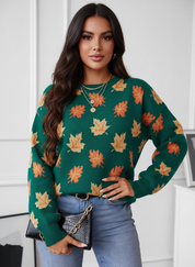 Herfst gebreide trui met bladmotief