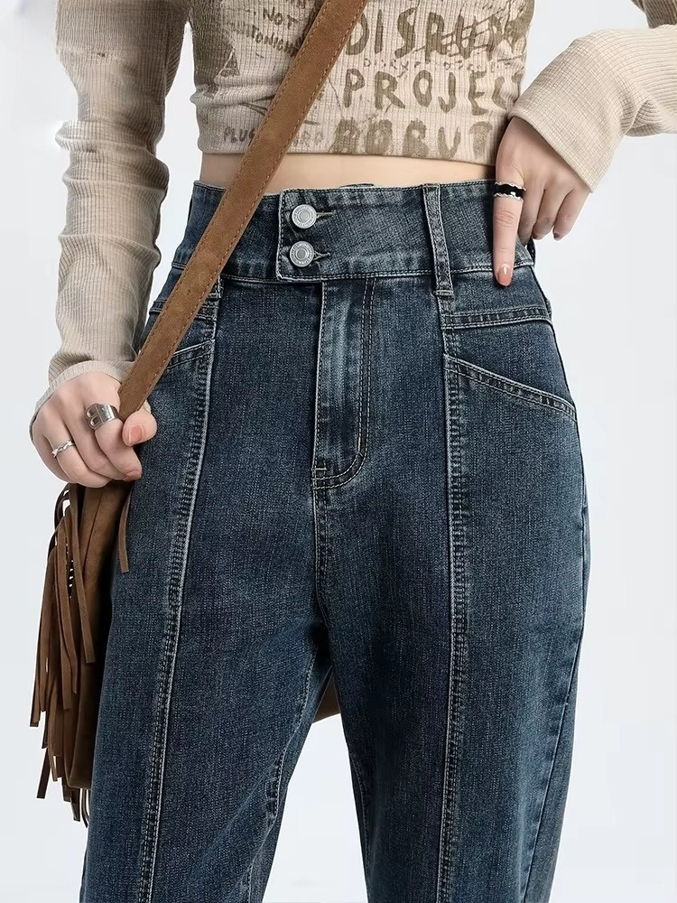 High-waist denim broek met rechte pijpen – Tess