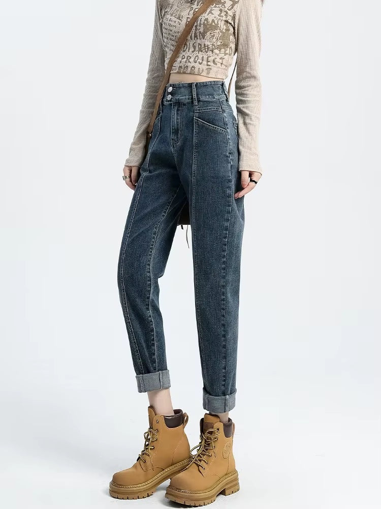 High-waist denim broek met rechte pijpen – Tess