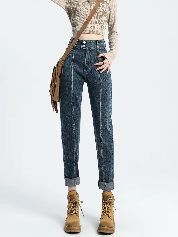 High-waist denim broek met rechte pijpen – Tess