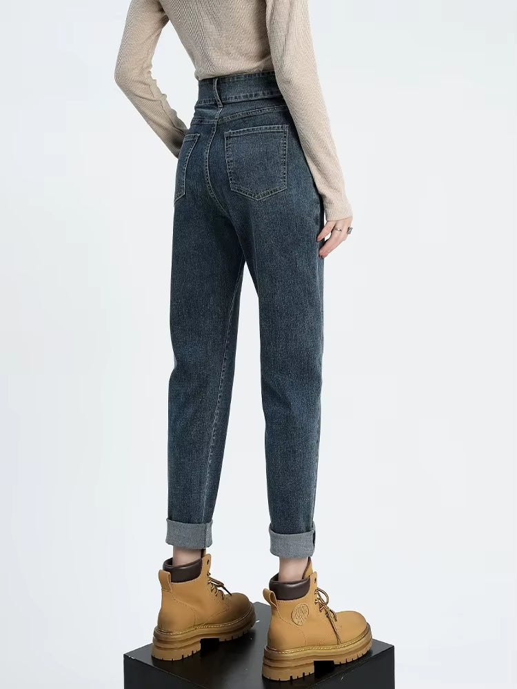 High-waist denim broek met rechte pijpen – Tess