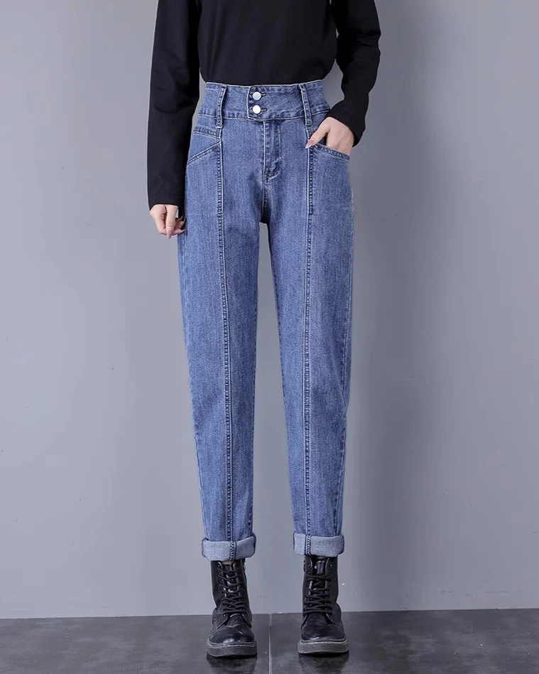 High-waist denim broek met rechte pijpen – Tess