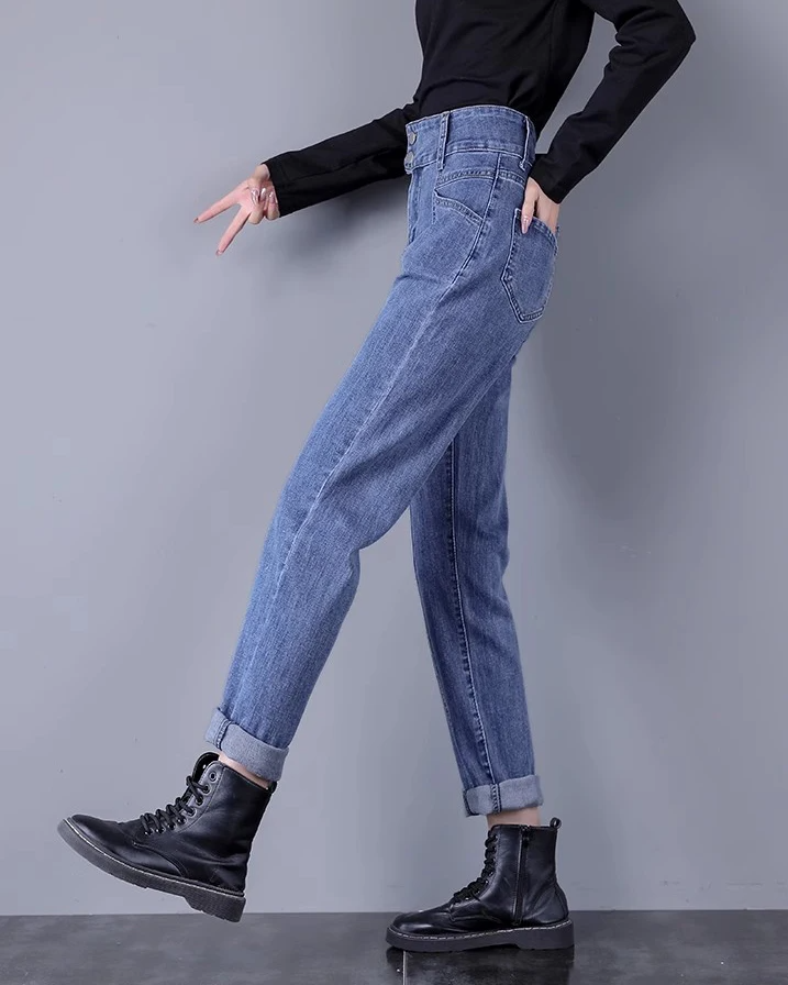 High-waist denim broek met rechte pijpen – Tess