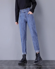 High-waist denim broek met rechte pijpen – Tess